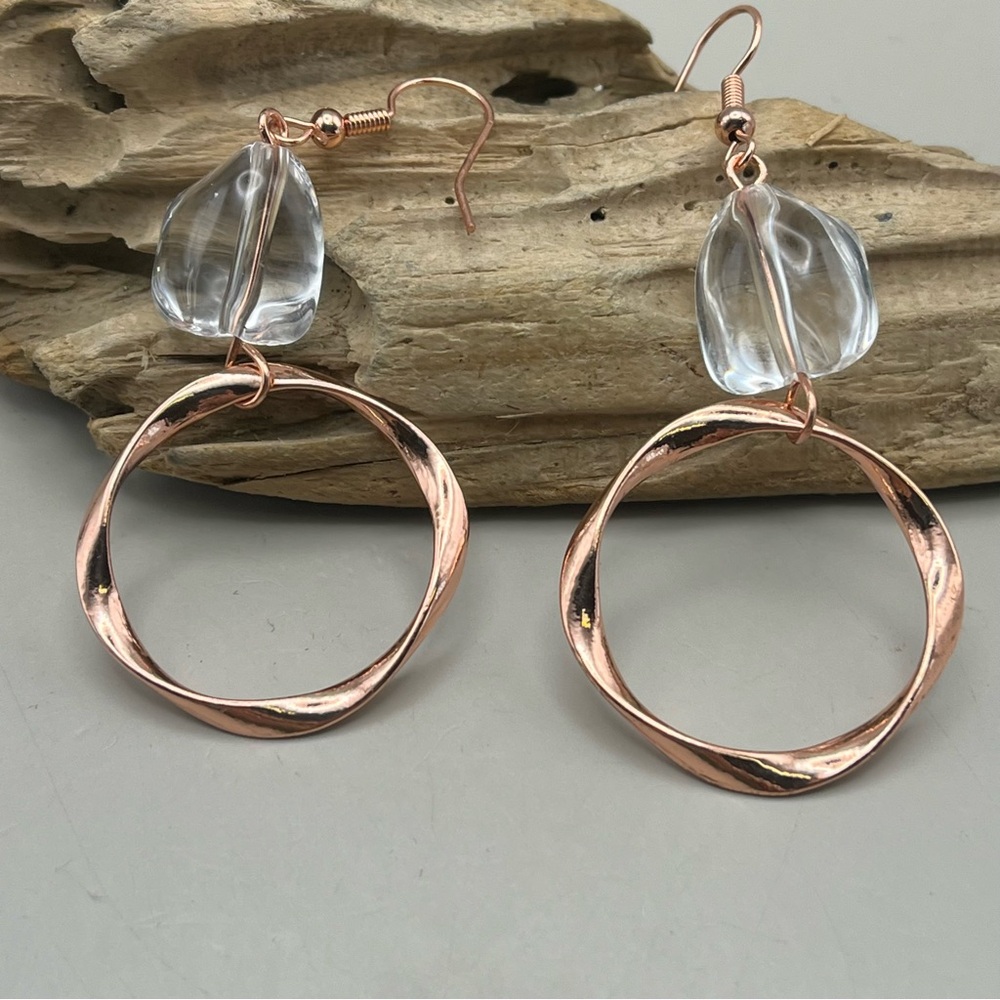 Rose Gold and Clear Dangle Earrings